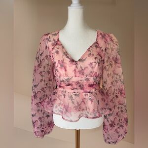 Miami For Francesca’s Audrey Organza Peplum Blouse Size S